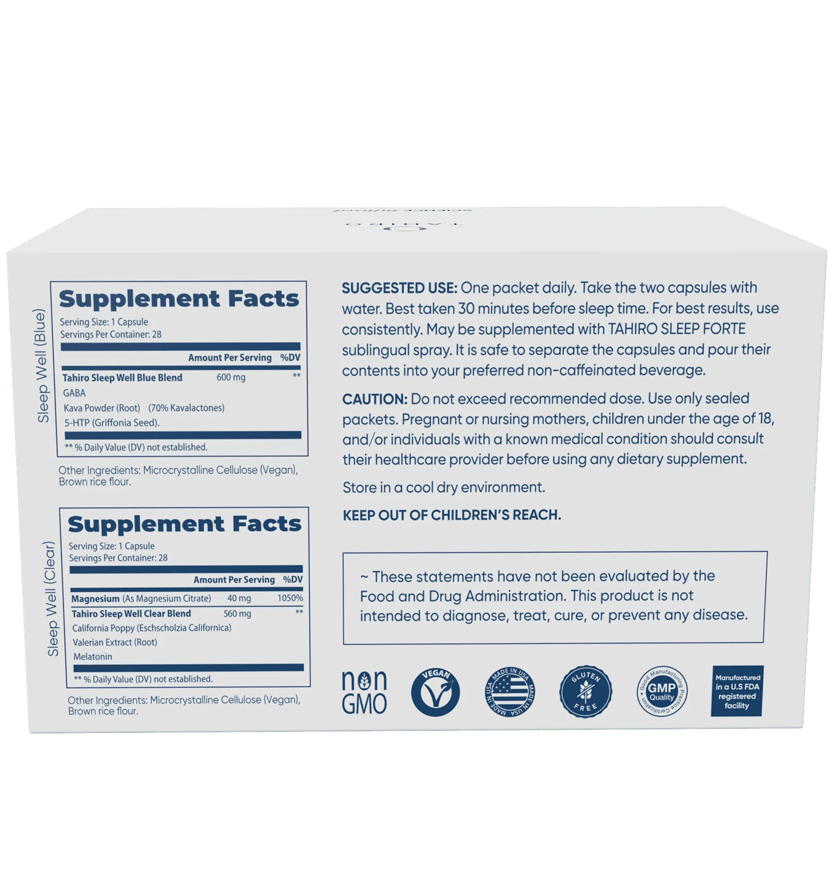 Tahiro sleep well ingredients and supplement facts