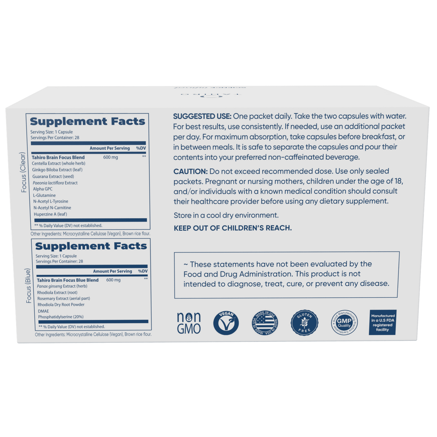 Brain focus formula ingredients & supplement facts