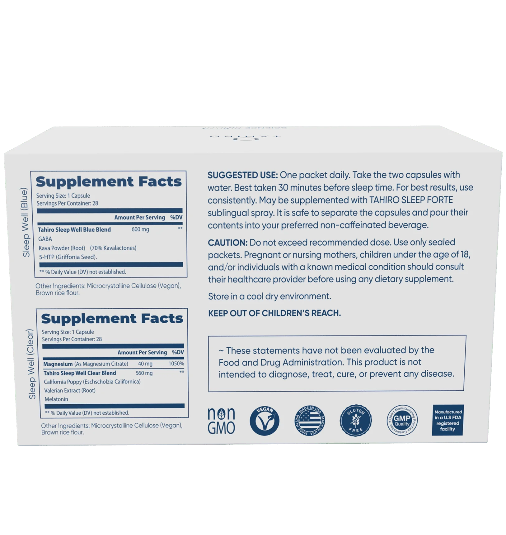 Tahiro sleep well ingredients and supplement facts 